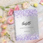 Zilveren violet glitter naam 2025 planner<br><div class="desc">Een faux zilveren achtergrond met een violet faux glitter,  sparkles. Pas een naam,  titel en jaar aan en voeg deze toe.</div>