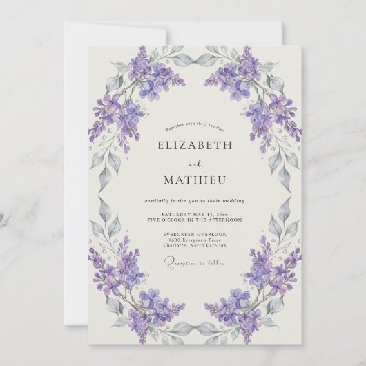 Zilveren Violet Krans Bruiloft Kaart (Voorkant)