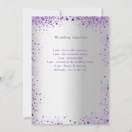 Zilveren violet paarse bruiloft programma details (Achterkant)