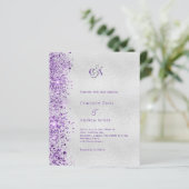 Zilveren violet paarse budget bruiloft uitnodiging (Staand voorkant)