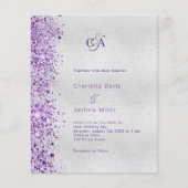 Zilveren violet paarse budget bruiloft uitnodiging (Voorkant)