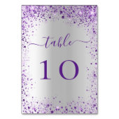 Zilveren violet paarse trouwtafel nummer kaart (Voorkant)