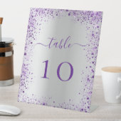 Zilveren violet paarse trouwtafel nummer reclamebord met voetstuk (Insitu)