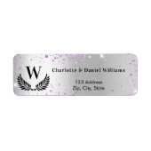Zilveren violet sprankelt monogram retouradres etiket (Voorkant)