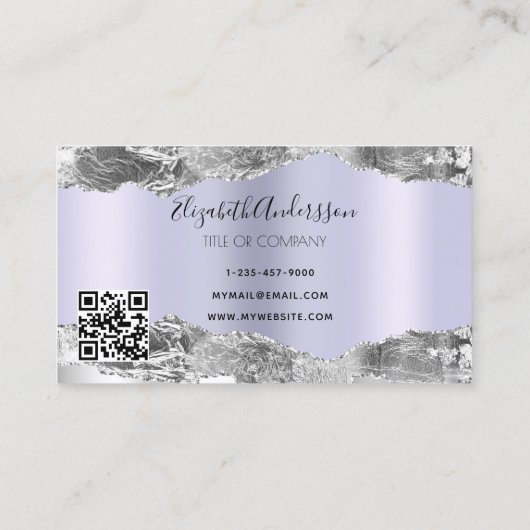 Zilveren violette agaat marmer logo QR code Visitekaartje (Achterkant)