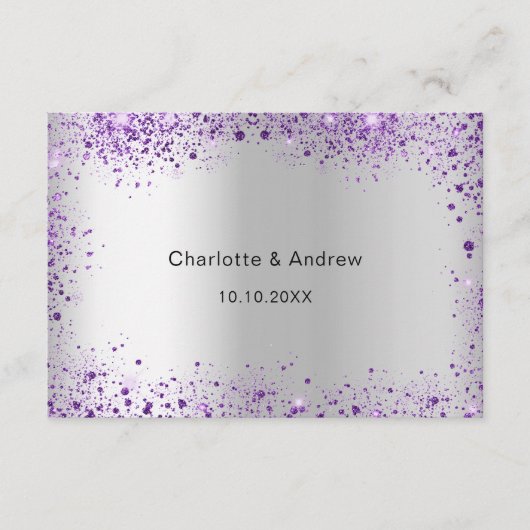 Zilveren violette bruiloft reactie website QR RSVP Informatiekaartje (Voorkant)