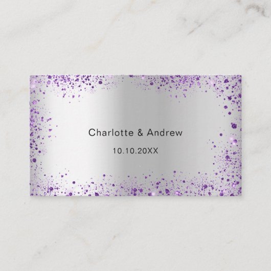 Zilveren violette bruiloft reactie website QR RSVP Informatiekaartje (Voorkant)