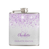 Zilveren violette glinsterende monogram beste vrie heupfles (Voorkant)