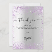 Zilveren violette glitter schittert bedankje kaart (Voorkant)