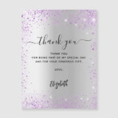 Zilveren violette glitter schittert bedankje magnetische uitnodiging (Voorkant)