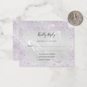 Zilveren violette glitter vlinder bruiloft RSVP Notitiekaartje (Voorkant / Achterkant in situ)