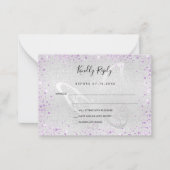 Zilveren violette glitter vlinder bruiloft RSVP Notitiekaartje (Voorkant)