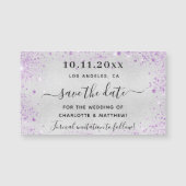 Zilveren violette trouw save the date-magneet (Voorkant)