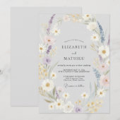 Zilveren Violette Wilde Bloemen Bruiloft Kaart (Voorkant / Achterkant)