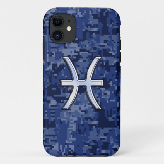 Zilveren Vissen Sterrenbeeld Navy Blauwe Digitale Case-Mate iPhone Case (Achterkant)