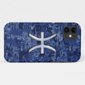 Zilveren Vissen Sterrenbeeld Navy Blauwe Digitale Case-Mate iPhone Case (Achterkant (horizontaal))