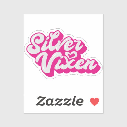 Zilveren Vixen Rijpere Vrouw Groovy Typografie Sticker (Vel)