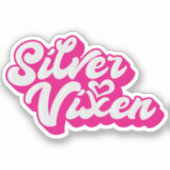 Zilveren Vixen Rijpere Vrouw Groovy Typografie Sticker (Voorkant)