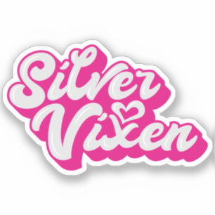 Zilveren Vixen Rijpere Vrouw Groovy Typografie Sticker