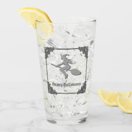 Zilveren vliegende heks Halloween Glas