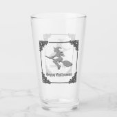 Zilveren vliegende heks Halloween Glas (Voorkant)