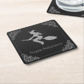 Zilveren vliegende heks Halloween Kartonnen Onderzetters (Schuin)