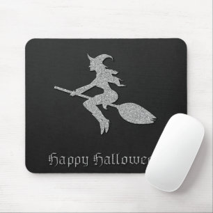 Zilveren vliegende heks Halloween Muismat