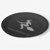 Zilveren vliegende heks Halloween Papieren Bordje (Gekanteld)