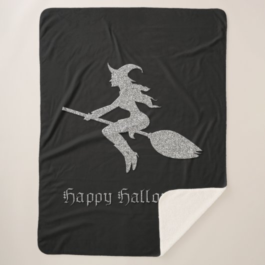 Zilveren vliegende heks Halloween Sherpa Deken (Voorkant)