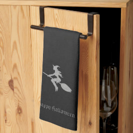 Zilveren vliegende heks Halloween Theedoek