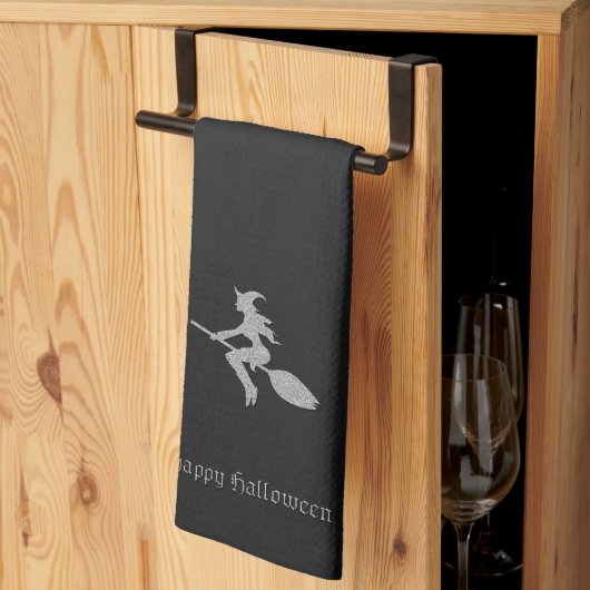 Zilveren vliegende heks Halloween Theedoek (Derde Gevouwen)