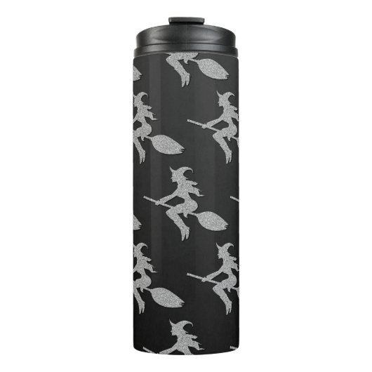 Zilveren vliegende heks Halloween Thermosbeker (Voorkant)