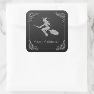 Zilveren vliegende heks Halloween Vierkante Sticker