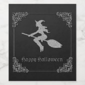 Zilveren vliegende heks Halloween Wijn Etiket (Enkel label)