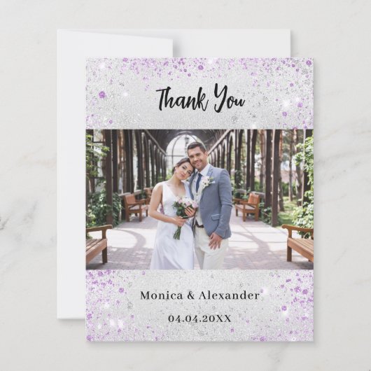 Zilveren vlinder bruiloft foto dank je kaart (Voorkant)