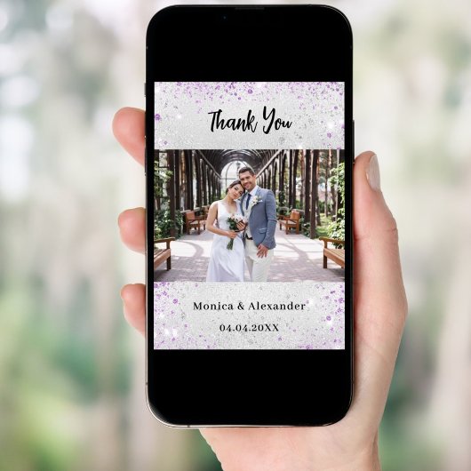 Zilveren vlinder bruiloft foto dank je kaart