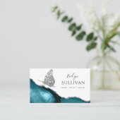 zilveren vlinder en blauwgroen visitekaartje (Staand voorkant)