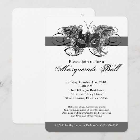 Zilveren Vlinder Masker Masker Kostuum Halloween Kaart (Voorkant / Achterkant)