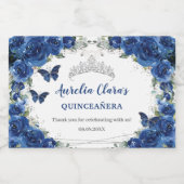 Zilveren Vlinders Koningsblauw Bloem Quinceañera Sparkling Wijnetiket (Enkel label)