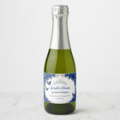 Zilveren Vlinders Koningsblauw Bloem Quinceañera Sparkling Wijnetiket (Voorkant)