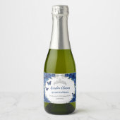 Zilveren Vlinders Koninklijk Blauwe Bloem Quinceañ Sparkling Wijnetiket (Voorkant)