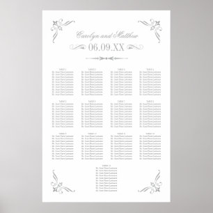 Zilveren Vlourish Wedding Seating Poster