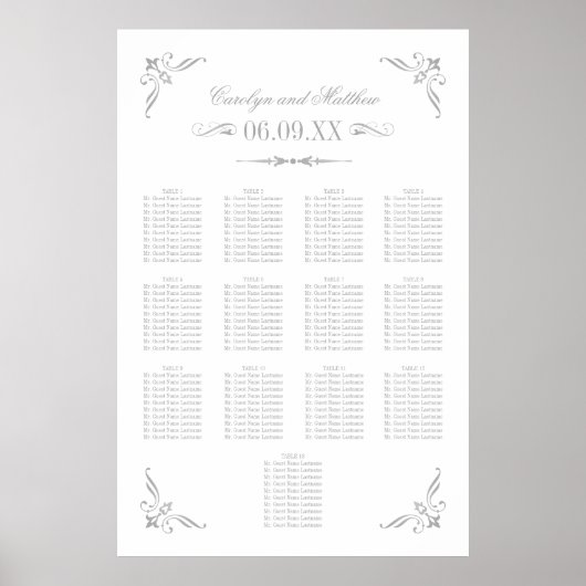  Zilveren Vlourish Wedding Seating Poster (Voorkant)