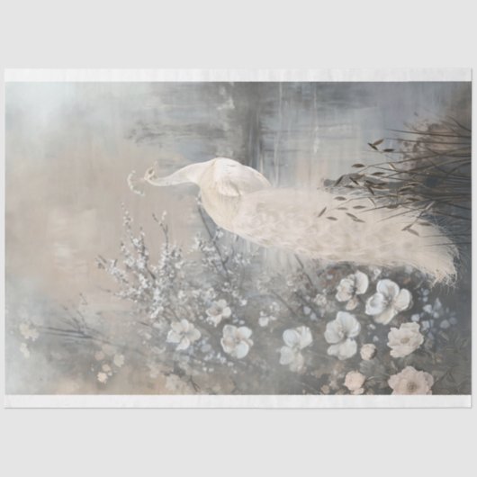 Zilveren voering, witte pauw, Parijse fantasie Tissuepapier (Voorkant)