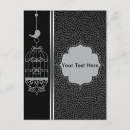 Zilveren Vogelkooi & Lederen Achtergrond Briefkaart