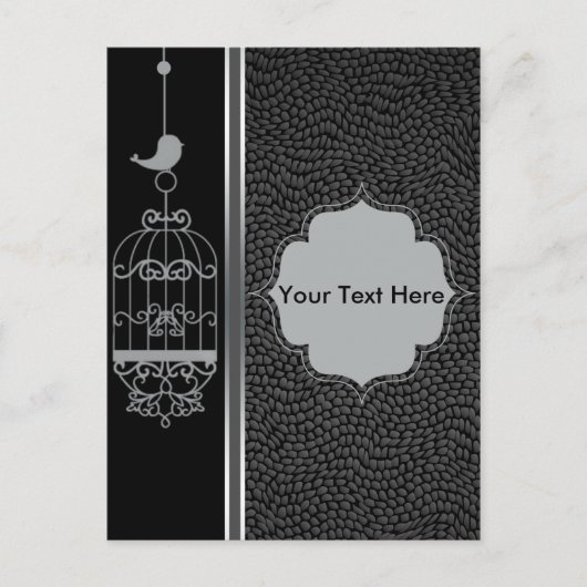 Zilveren Vogelkooi & Lederen Achtergrond Briefkaart (Voorkant)