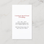 Zilveren vork op donkerrood visitekaartje (Achterkant)