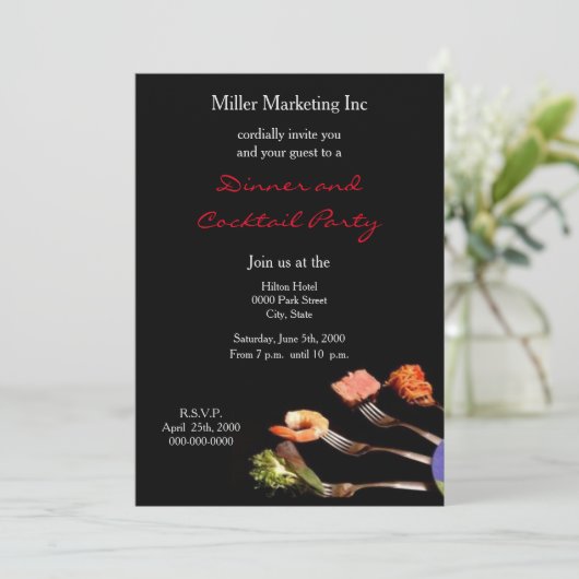 Zilveren Vorken Zakelijke Dinner Party Uitnodiging (Staand voorkant)
