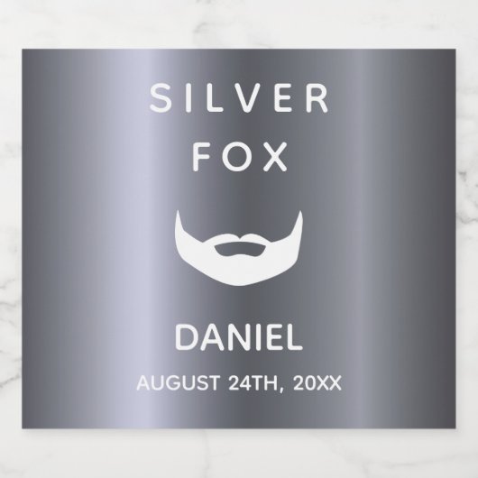 Zilveren vos verjaardagsbaard mannen jongens bier etiket (Enkel label)