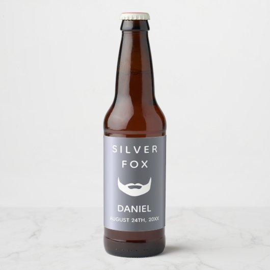 Zilveren vos verjaardagsbaard mannen jongens bier etiket (Voorkant)